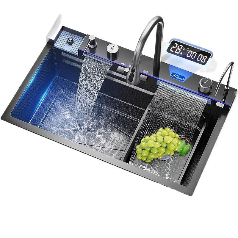 Fregadero de cocina estilo panal, acero inoxidable, un tanque, con cascada