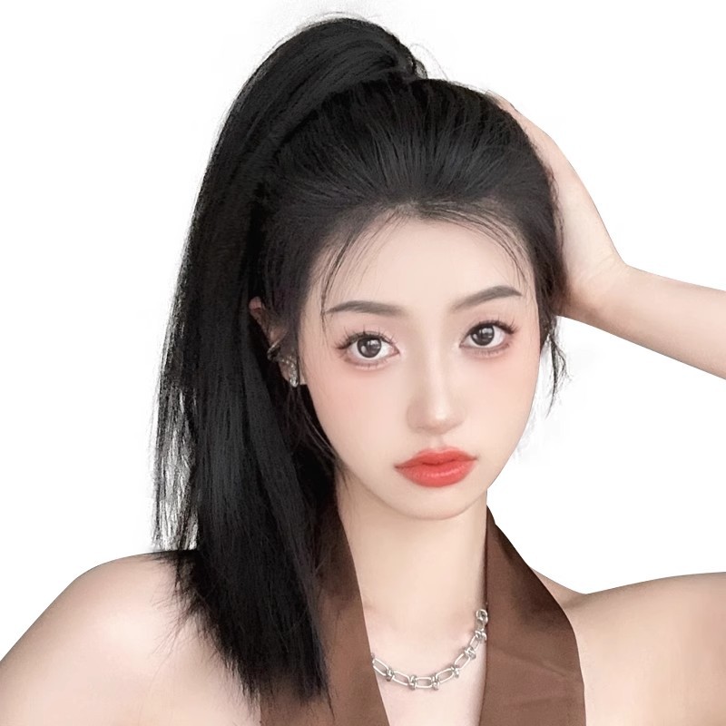 Αλογοουρά Connie Synthetic Hair με ίσια μακριά μαλλιά για γυναίκες, κομψή ψηλή αλογοουρά, κοντά μισά ψηλά μαλλιά, φυσικά ψεύτικα μαλλιά καταρράκτη