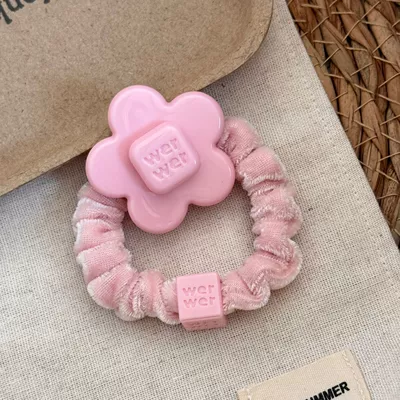 girls, Korean-style hair ornament — Saç üçün rezinlər - pink-circle-medium-floral
