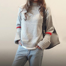 秋季女装韩国代购时尚舒适百搭显瘦配色长袖暖和宽松套头针织衫现