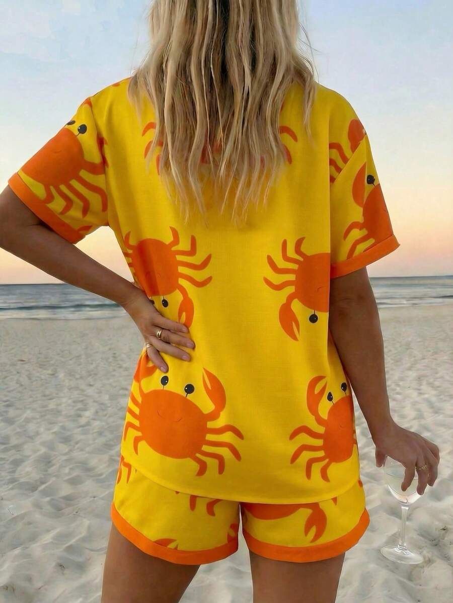 Damen Sommer Set Mit Hemdbluse Und Shorts Resort Stil_voghion.com