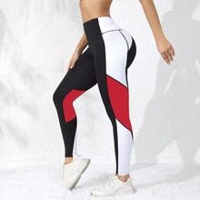 跨境新款瑜伽裤欧美拼接高腰时尚撞色性感跑步裤女提臀排汗打底裤