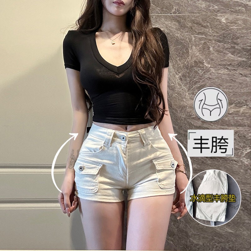 Hot Girl Style Off-White Low-Waist Denim Shorts, 2026 Summer New Slim Fit Versatile Workwear Hot Pants Hot Girl Style Off-White Low-Waist Denim Shorts, 2026 Summer New Slim Fit Versatile Workwear Hot Pants