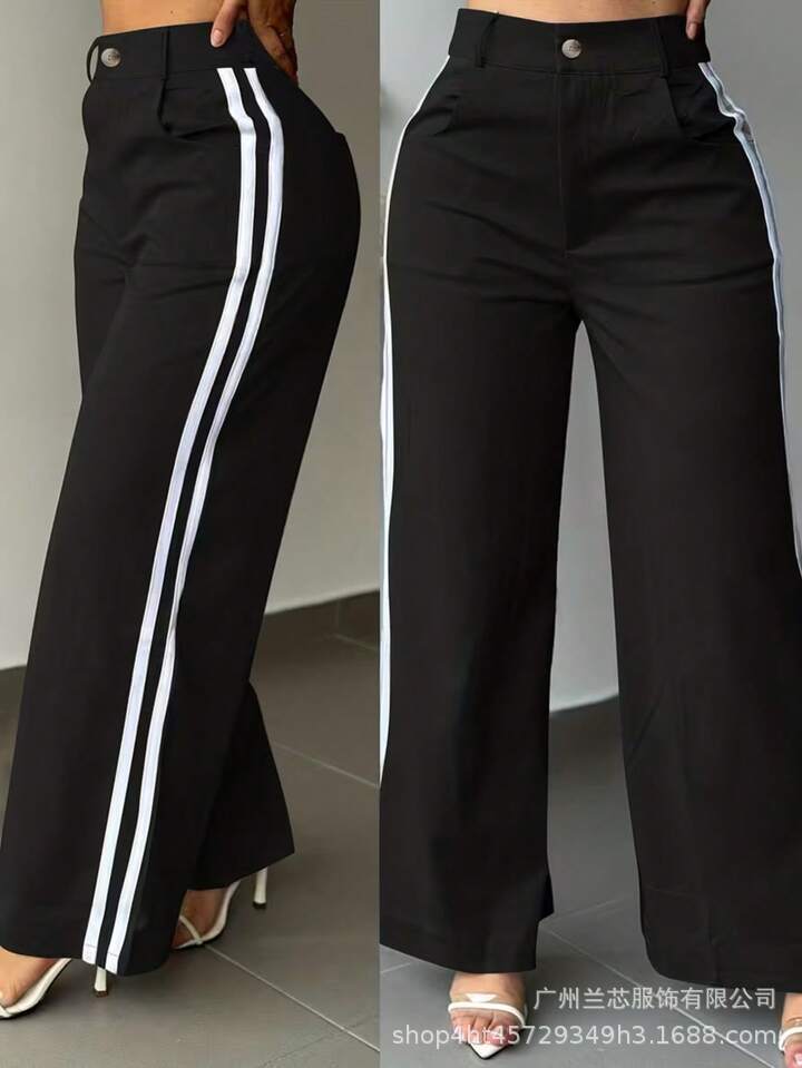 Pantalones Casuales Rectos para Mujer de Poliéster con Cintura Elástica