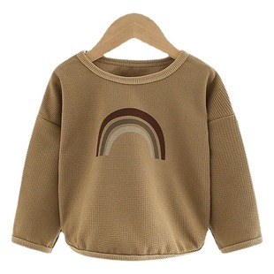 Autumn Children's sweater boys and girls waffle long-sleeved T-shirt baby Korean style round neck pullover top one-piece delivery