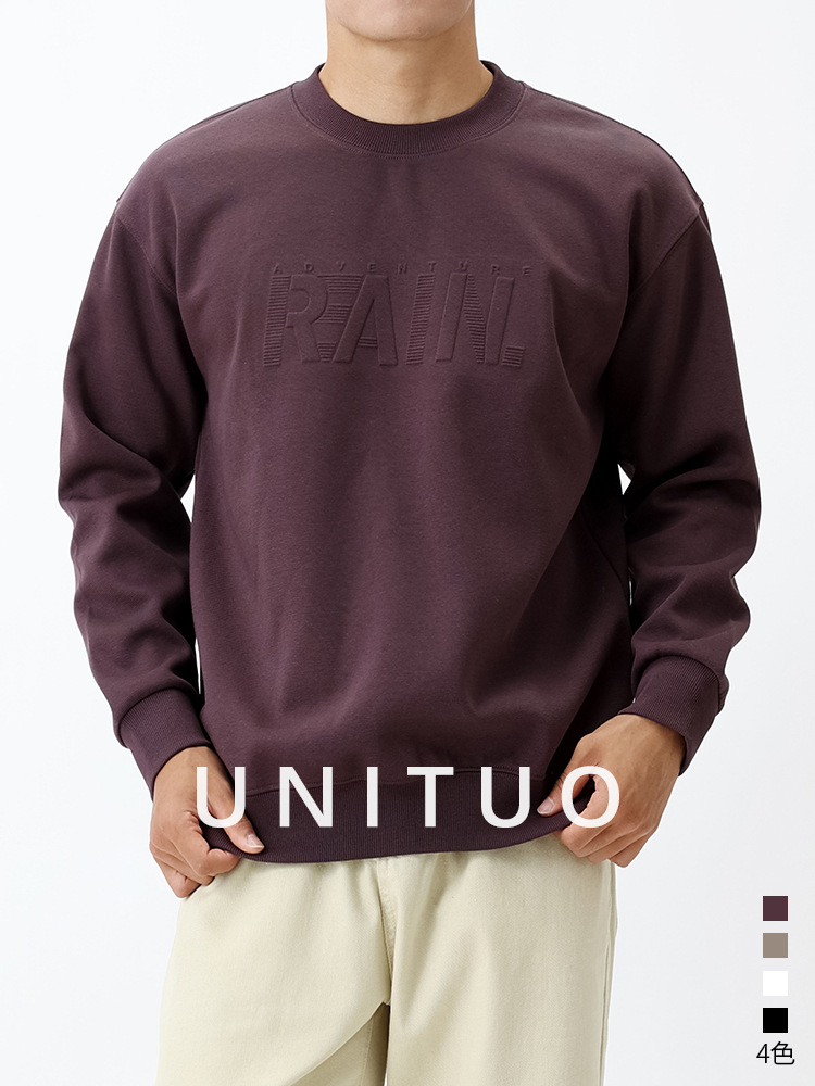 Marca de marea letras estampadas pesadas camisetas de hombre otoño-invierno 2025 nuevo estilo primavera- Otoño cuello redondo suelto manga larga manga manga larga