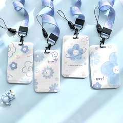 ins清新創意藍色花朵滑蓋卡套學生飯卡公交地鐵IC身份證件保護套