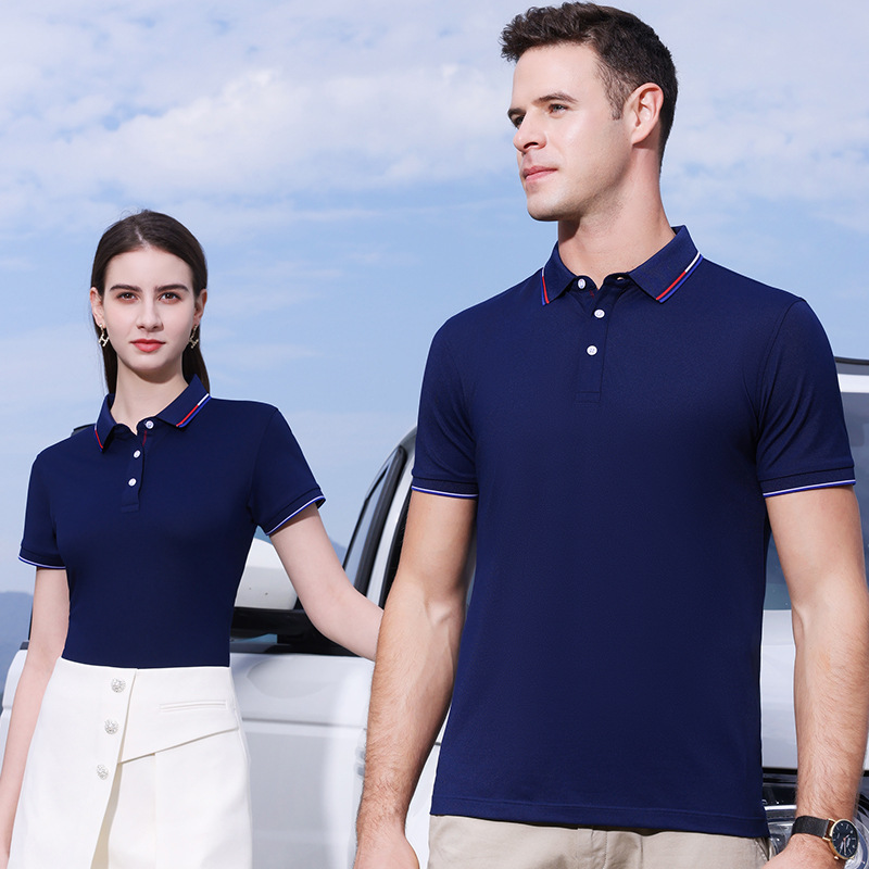 Antibacterial fresco sensación ligero transpirable absorción de humedad de alta color elástico solapa manga corta Polo camiseta de los hombres de negocios casual