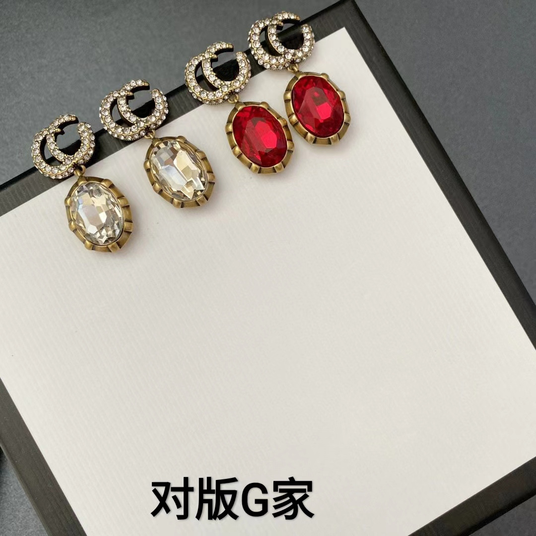 Luxury high-grade gem ancient earrings European and American elegant female star same style Double G letter earrings ins court style