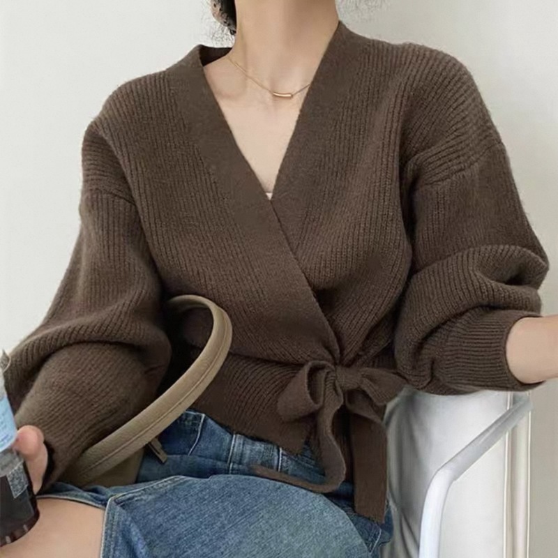女性のためのショートニットカーディガン春服 2025 新しいメイラードウェアセータージャケット不規則なトップハイエンド|undefined
