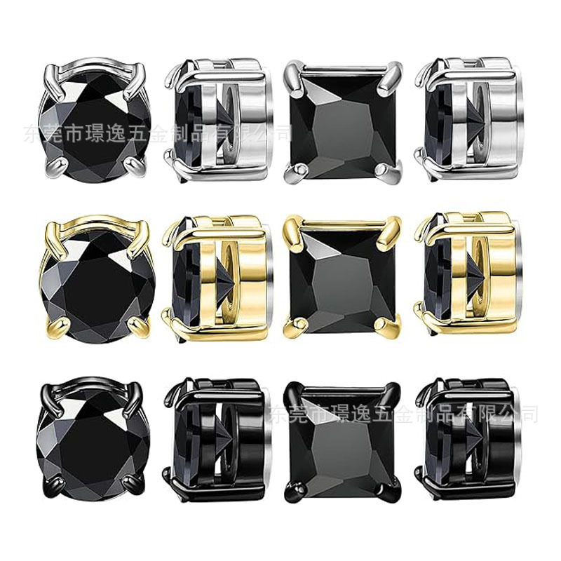 Amazon Zircon Magnet Earrings Square Ear Clip Set Unisex Fresh and Sweet Style Cross-Border