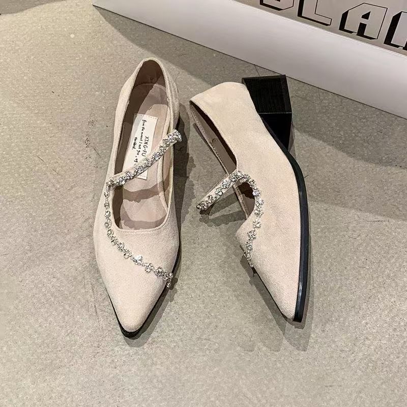 2025 Spring and Summer New Style Light Luxury Rhinestone High Heels, Versatile Pointed Toe All-Inclusive Square Heel Soft Sole Shoes 2025 Spring and Summer New Style Light Luxury Rhinestone High Heels, Versatile Pointed Toe All-Inclusive Square Heel Soft Sole Shoes