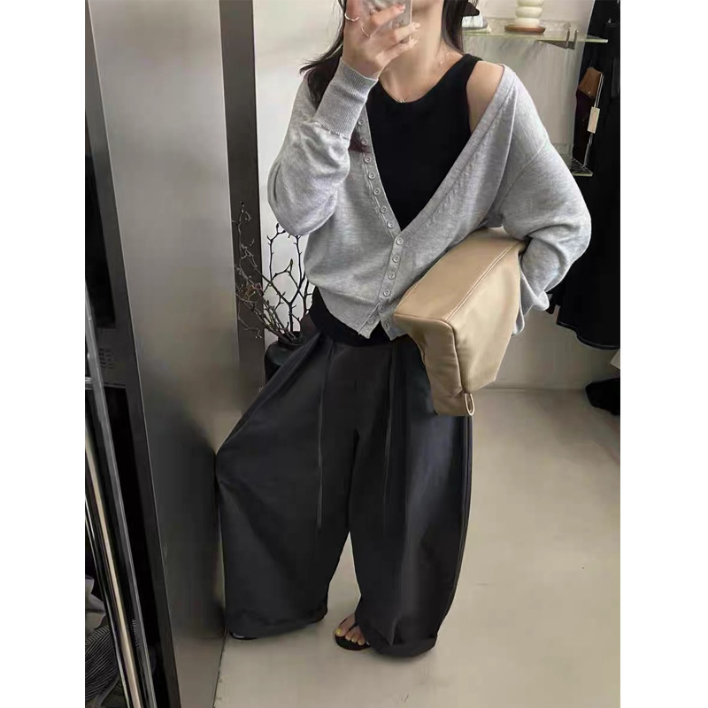 真两件韩系设计感撞色长袖上衣女早秋今年流行高级感宽松短款毛衣|undefined