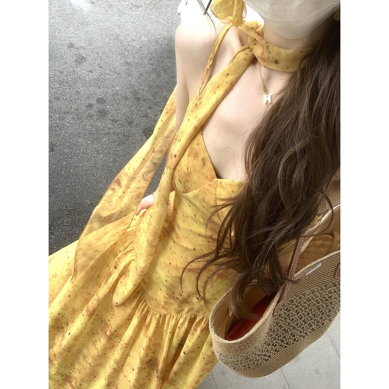 Southern France Series 2026 Summer New Style Atmosphere-Enhancing Gradient Floral Ribbon Strap Dress Beach Vacation Dress Southern France Series 2026 Summer New Style Atmosphere-Enhancing Gradient Floral Ribbon Strap Dress Beach Vacation Dress