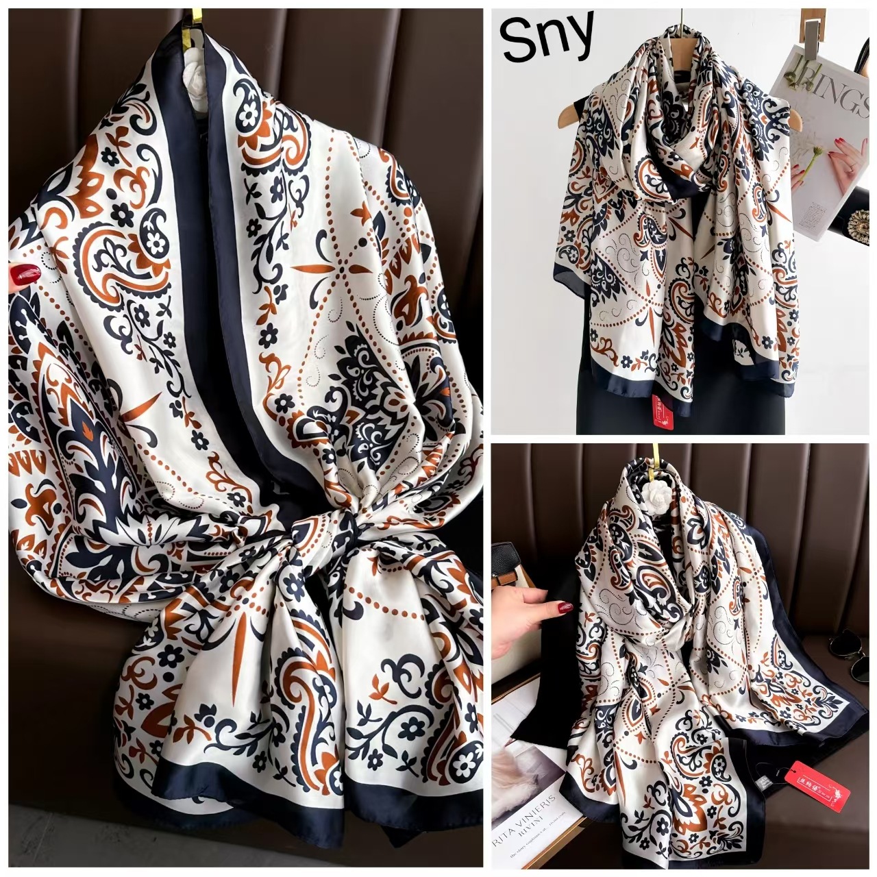 Verano nuevo estilo bufanda de seda de alta gama damas todo fósforo seda de morera bufanda de moda gran marca imitación seda protector solar chal exterior