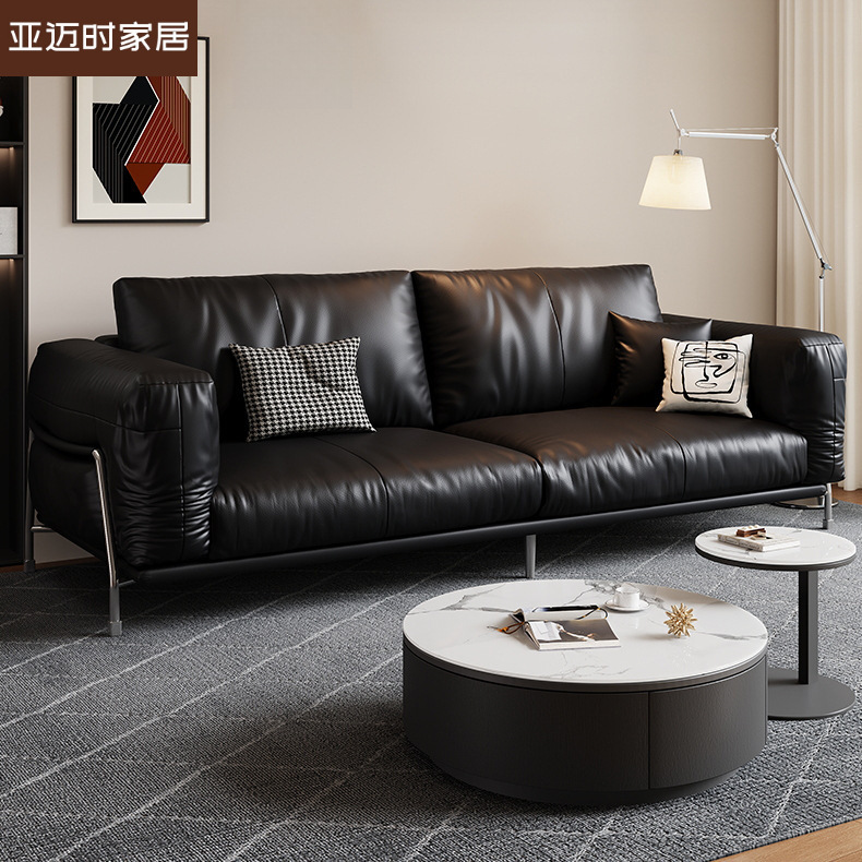 Office Leather Sofa, Simple Business Reception Room, Guest Area, Three-Seater Office Sofa, Coffee Table Combination Wholesale