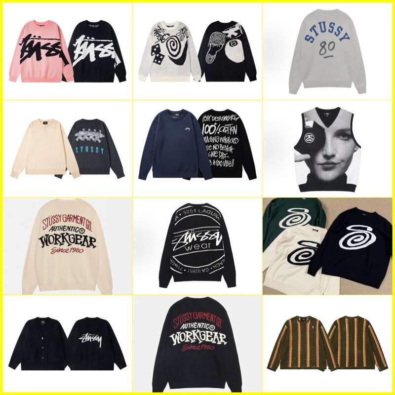 25S Stu New Knitted Sweater with Curved Letter Print, Unisex Sweater, Versatile Cotton Long Sleeve for Couples 25S Stu New Knitted Sweater with Curved Letter Print, Unisex Sweater, Versatile Cotton Long Sleeve for Couples