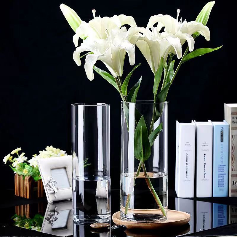 Transparent Cylindrical Straight Sodium Calcium Glass Vase Large Wedding Tall Wholesale Living Room Rich Bamboo Flowers Hydroponics