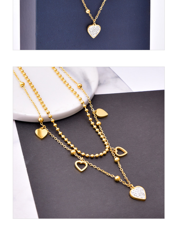 304 Stainless Steel Chain Material Daily Occasion 304 Stainless Steel Material Wholesale Jewelry Fashion Heart Shape 304 Stainless Steel Rhinestones 18K Gold Plated Inlay Stainless Steel Necklaces