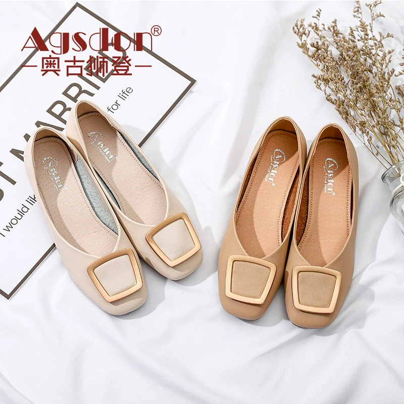 Augushiden обувь на плоской подошве, женская летняя обувь 2022, мелкий рот, квадратная пряжка, педаль, женская обувь на плоской подошве, поколение волос