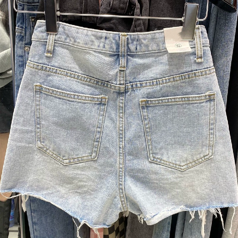 Джинсовые шорты (женские) A-силуэт корейский стиль, плюс-сайз, distressed края