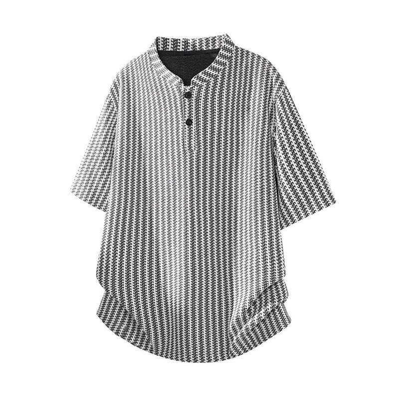 Urban style short-sleeve summer T-shirt, fishbone henley short-sleeve, loose fit, trendy brand, plus size, 2026 new casual men's shirt