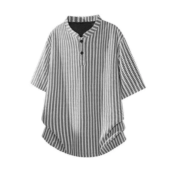 Urban style short-sleeve summer T-shirt, fishbone henley short-sleeve, loose fit, trendy brand, plus size, 2026 new casual men's shirt