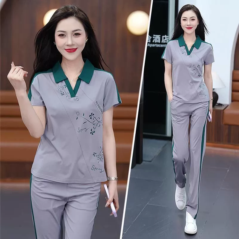 Внешняя торговля трансграничная мода лацканный спортивный набор женский 2025 летний новый принт с короткими рукавами брюки из двух частей