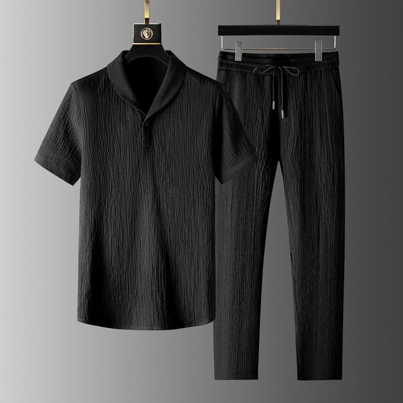 Texture Ice Silk Sports suit Men's Summer High-end Youth Short-sleeved Trousers Men's Wear with a Handsome Set