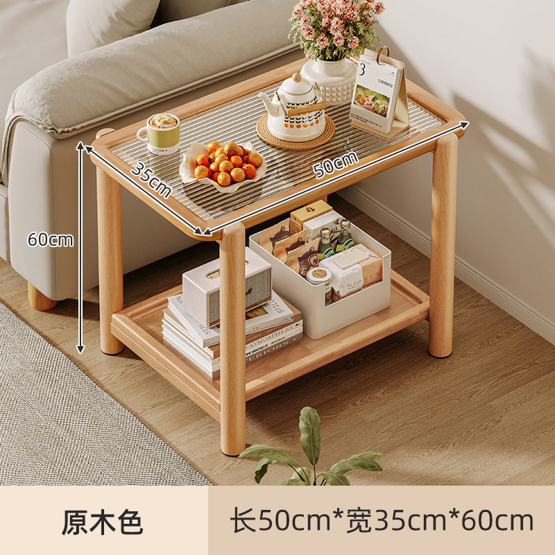 Mesa lateral del sofá, armario lateral, lujo ligero, sensación de alta calidad, sala de estar de madera maciza, nuevo estante de cabecera para el hogar, mesa de centro pequeña de doble capa