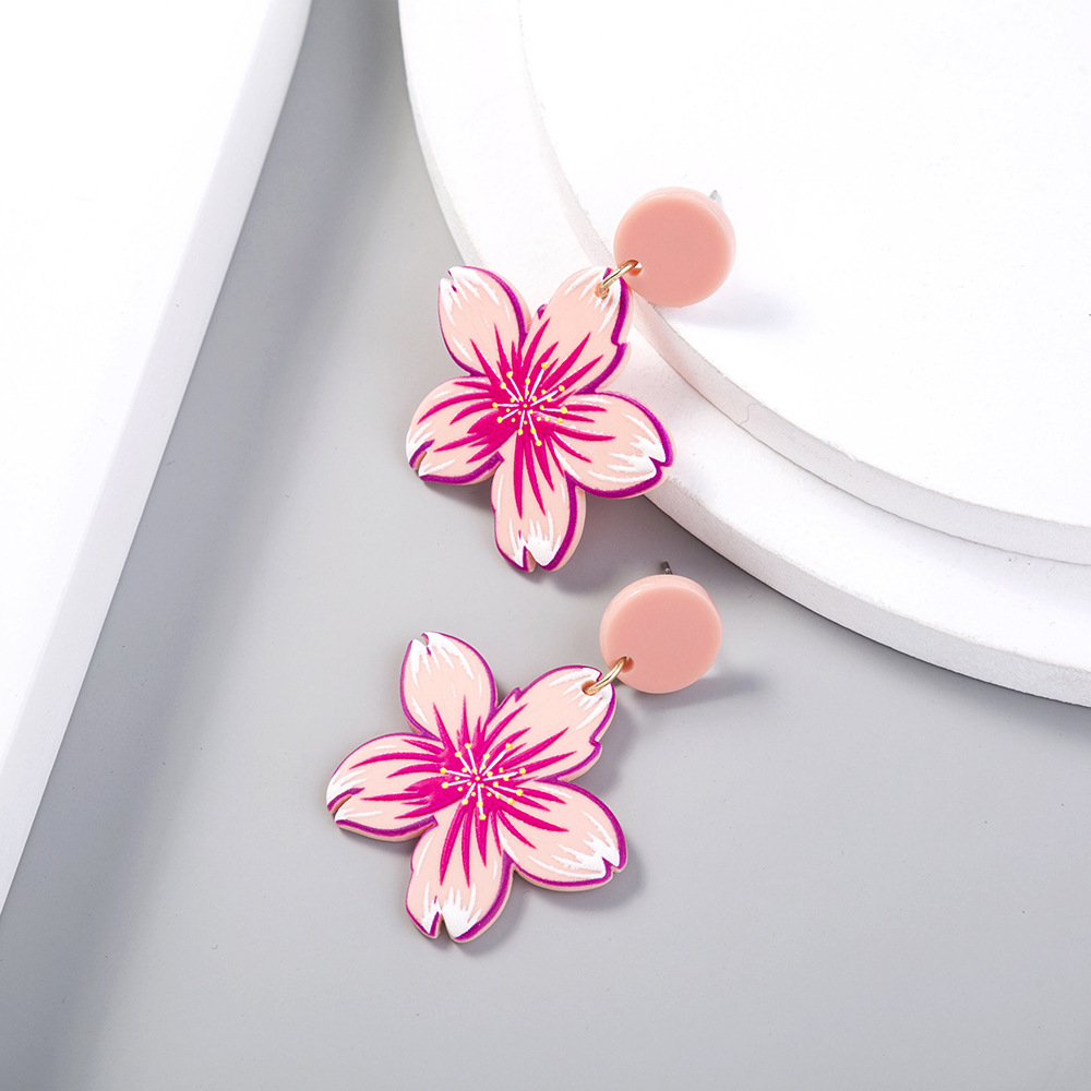 Wholesale New Pink Cherry Blossom Resin Earrings Nihaojewelry display picture 4