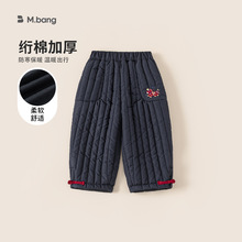邦选童装男童裤子竖条纹夹棉加厚儿童长裤冬季保暖防风小童棉裤