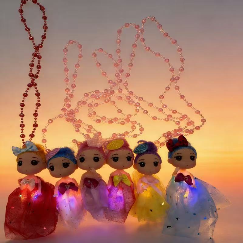 New light-up necklace doll, starry sky ball, colorful flashing princess doll, popular children's light-up toy wholesale.