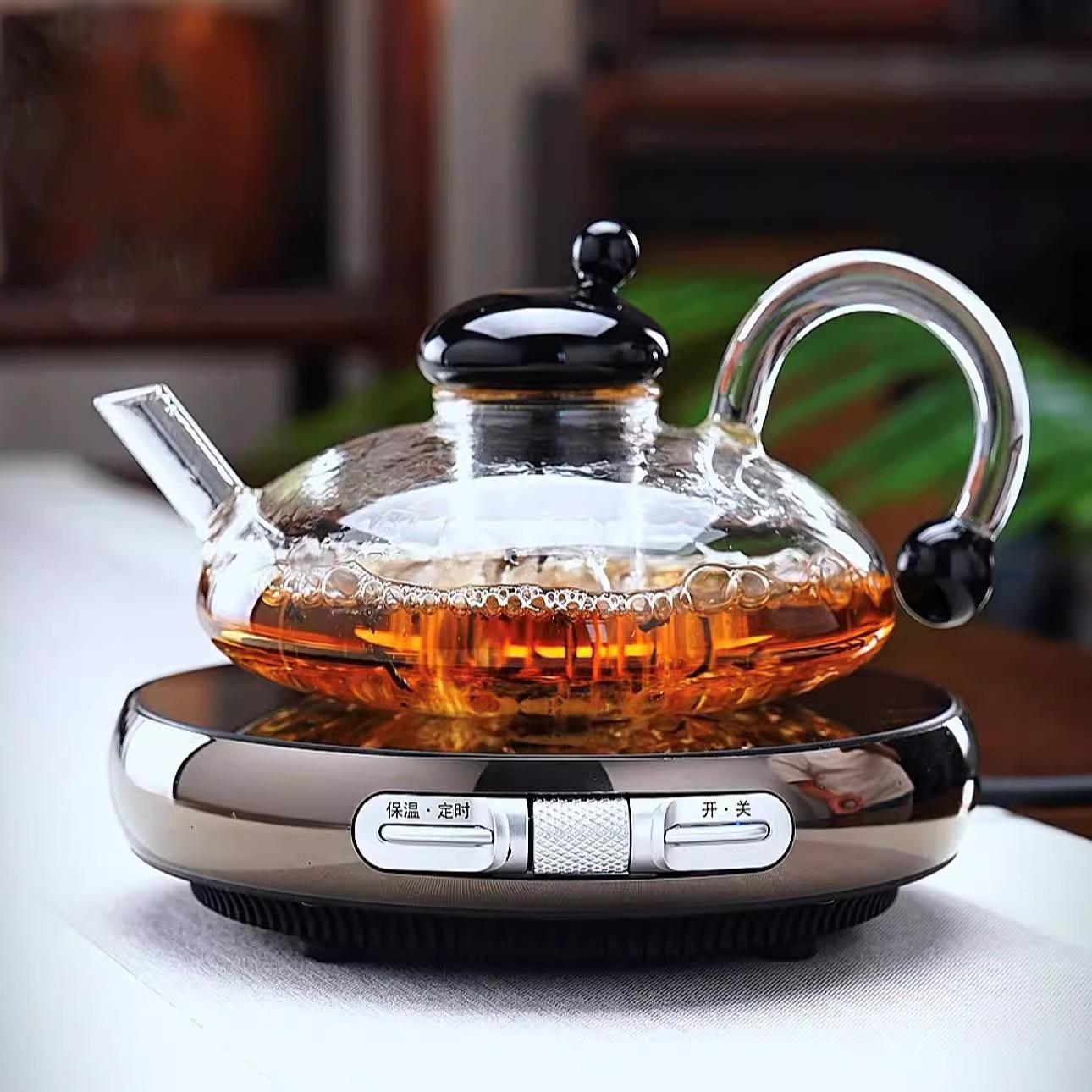 Tetera de vidrio Juego de té de vidrio resistente al calor Filtro resistente a altas temperaturas para el hogar Café Compartir Tetera de flores de té