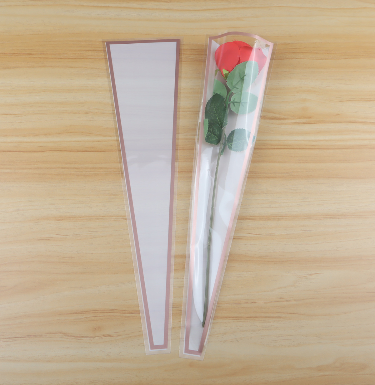 Bolsa de Plástico OPP para Ramo de Flores con Diseño de Corona y Rosa Individual para el Día de San Valentín, Venta al por Mayor