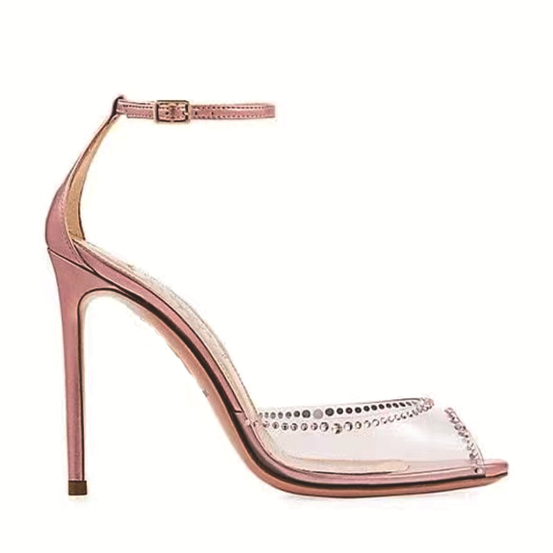 跨境工厂夏季欧美中空鱼嘴罗马女鞋水钻透明时尚凉鞋酒细高跟凉鞋