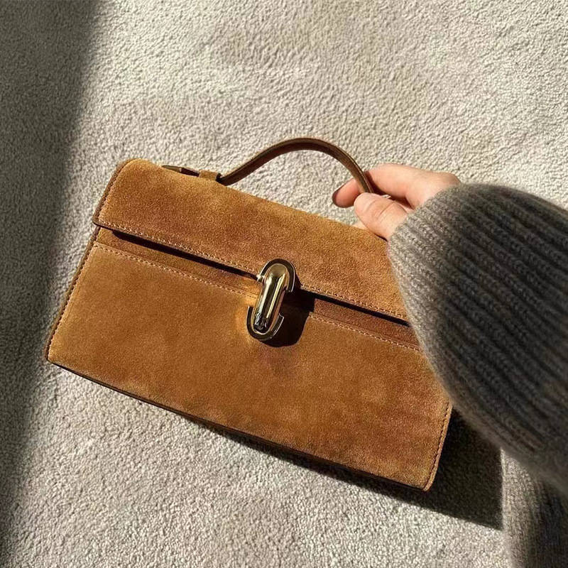 Retro Suede Handbag, Small Square Cowhide Shoulder Bag For Women_voghion.com