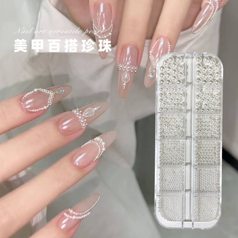 Explosive Manicure Pearl Jewelry Round Semi-round Flat Bottom White Pearl Mini Glass Small Diamond Jewelry Nail Decoration