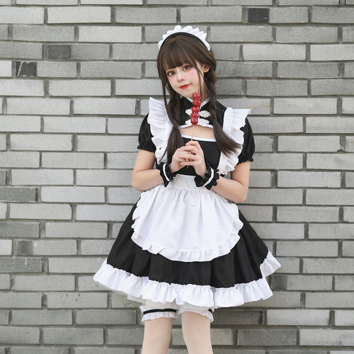 Cross-border black and white Chinese style pure desire sweetheart cheongsam maid costume COSPLAY performance costume plus size maid