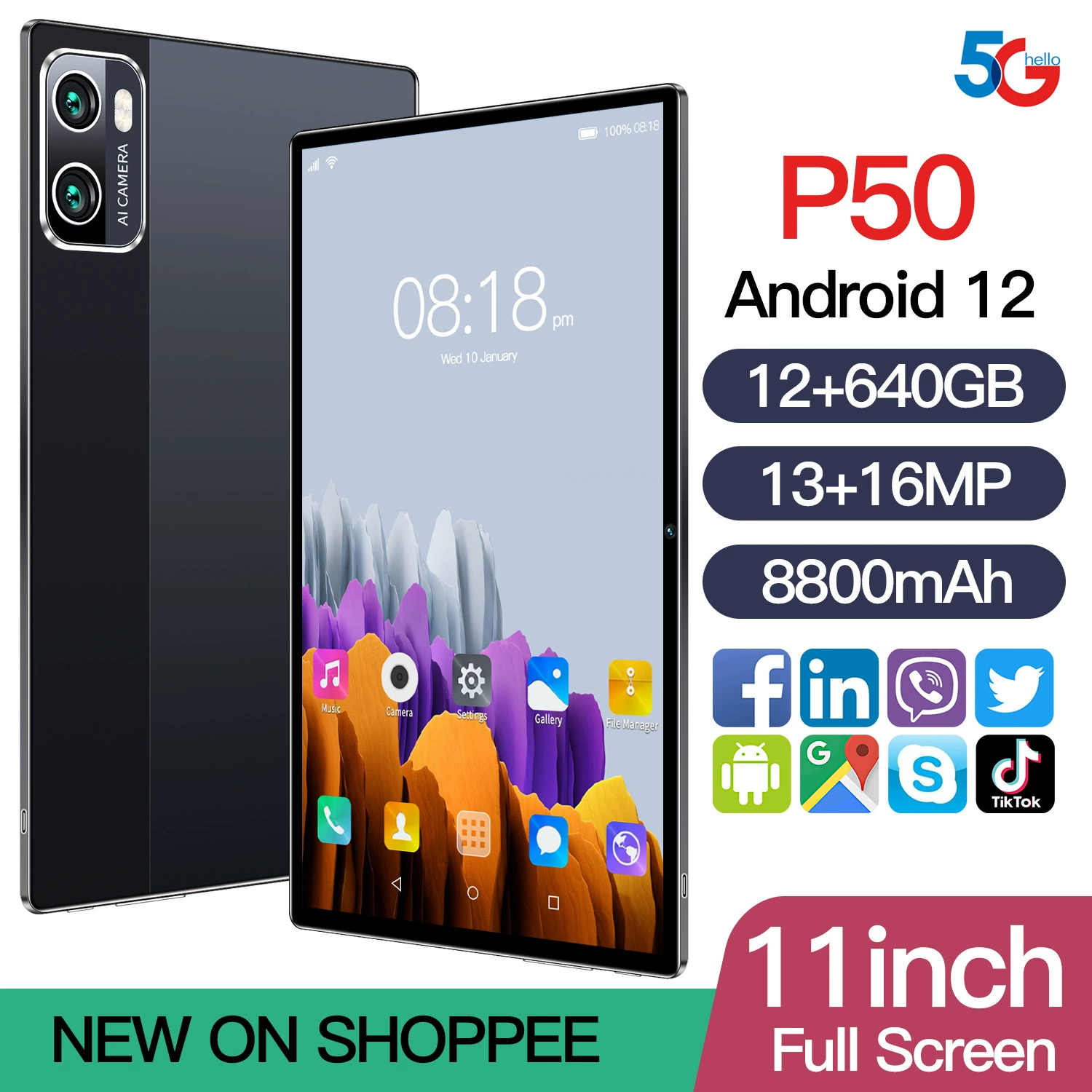 Планшет (P50) Android 10,1″, Google English версия, съёмный межрегиональный SIM‑слот, модель 2024