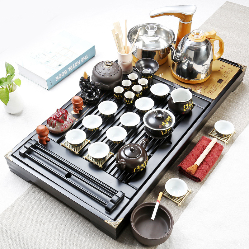 整套功夫茶具套裝紫砂茶台茶道整套喝全自動家用套裝簡約壹件代發