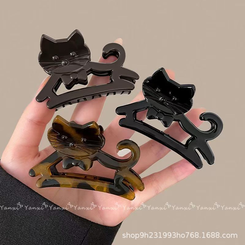 豹纹猫咪小号抓夹女发量少后脑勺发夹半扎发高级感气质小众鲨鱼夹|undefined