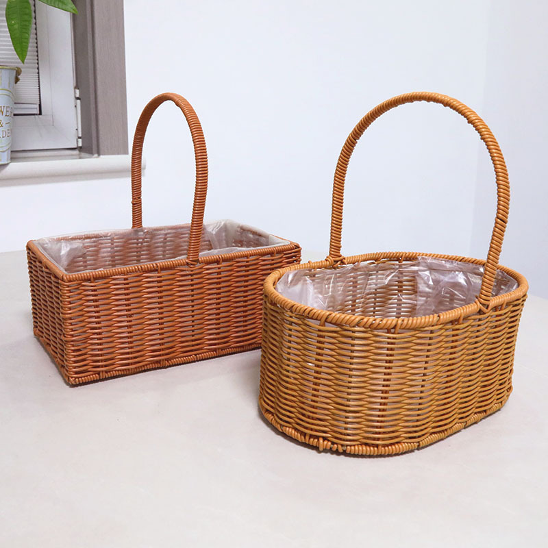 Cestas de frutas de caña tejidas a mano, cestas de almacenamiento domésticas portátiles de gran tamaño, cestas de regalo de huevos, cestas de regalo