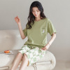 Cotton summer pijama, sleeves, set for leisure, comfortable trousers, with short sleeve, simple and elegant design, loose fit