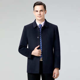 2025冬季男士羊绒大衣商务休闲翻领中老年男式外套羽绒内胆夹克厚