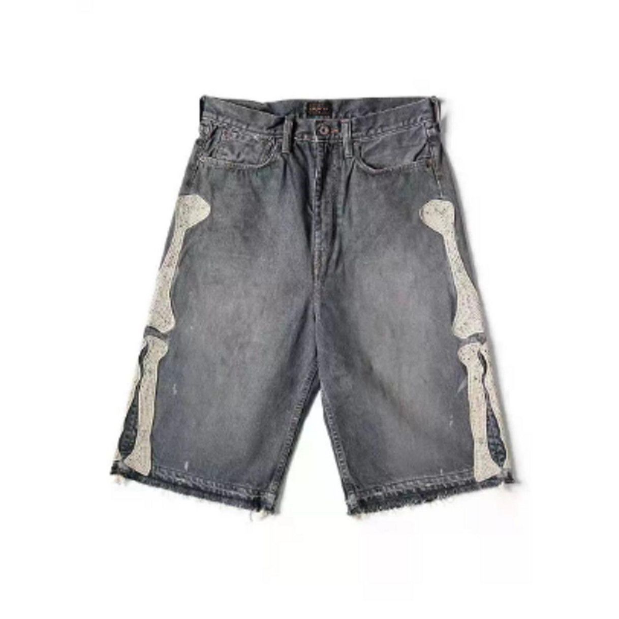 Bone embroidery distressed washed denim shorts, unique shorts, cross-border spring/summer new style loose casual shorts