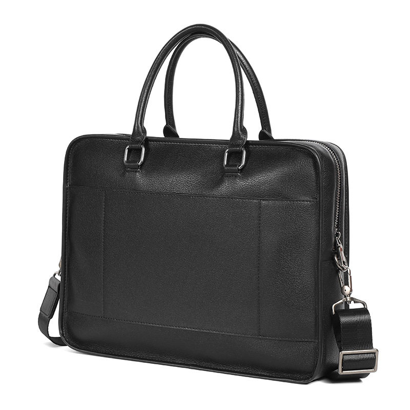 Túi xách tay nam da bò thật ngang 38×9×29 cm đựng laptop 14 inch — Màu đen