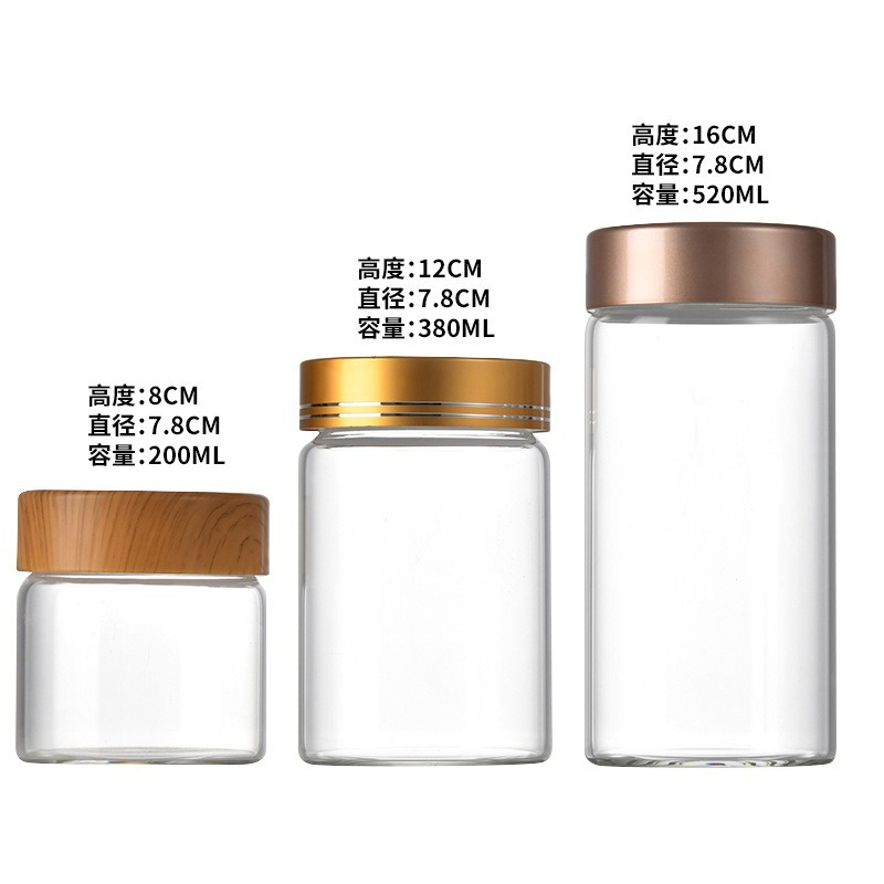 Granos de granos de granos de granos de granos de alta capacidad de vidrio de alta borosilicona de 78 mm de diámetro, botella de contenedor de almacenamiento de cocina doméstica