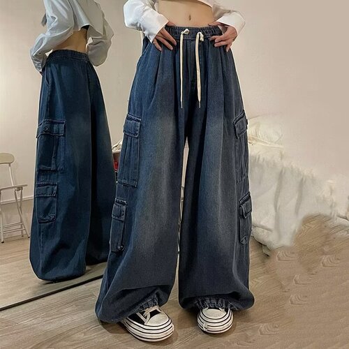 2025 New Model National Trend Street Hip-Hop Workwear Jeans for Men and Women, American High Street Style Trend Loose Casual Wide Leg Pants