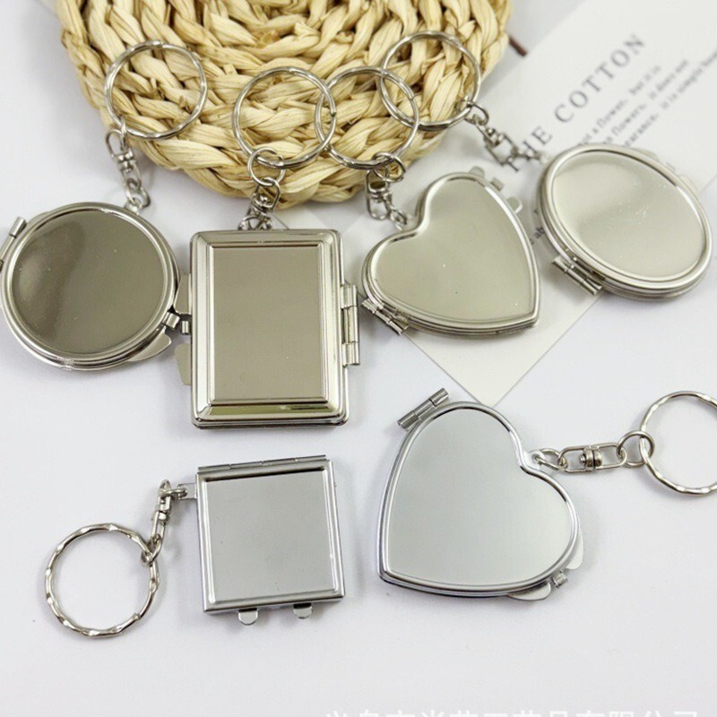 Glossy Metal Photo Frame Keychain, Photo Holder with Mirror, Small Pendant, DIY Avatar Small Gift Supplies